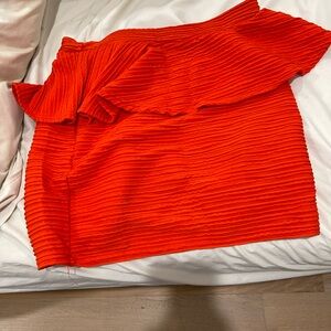 Vintage Boohoo Bright Orange Textured bandage Skirt with peplum size 10